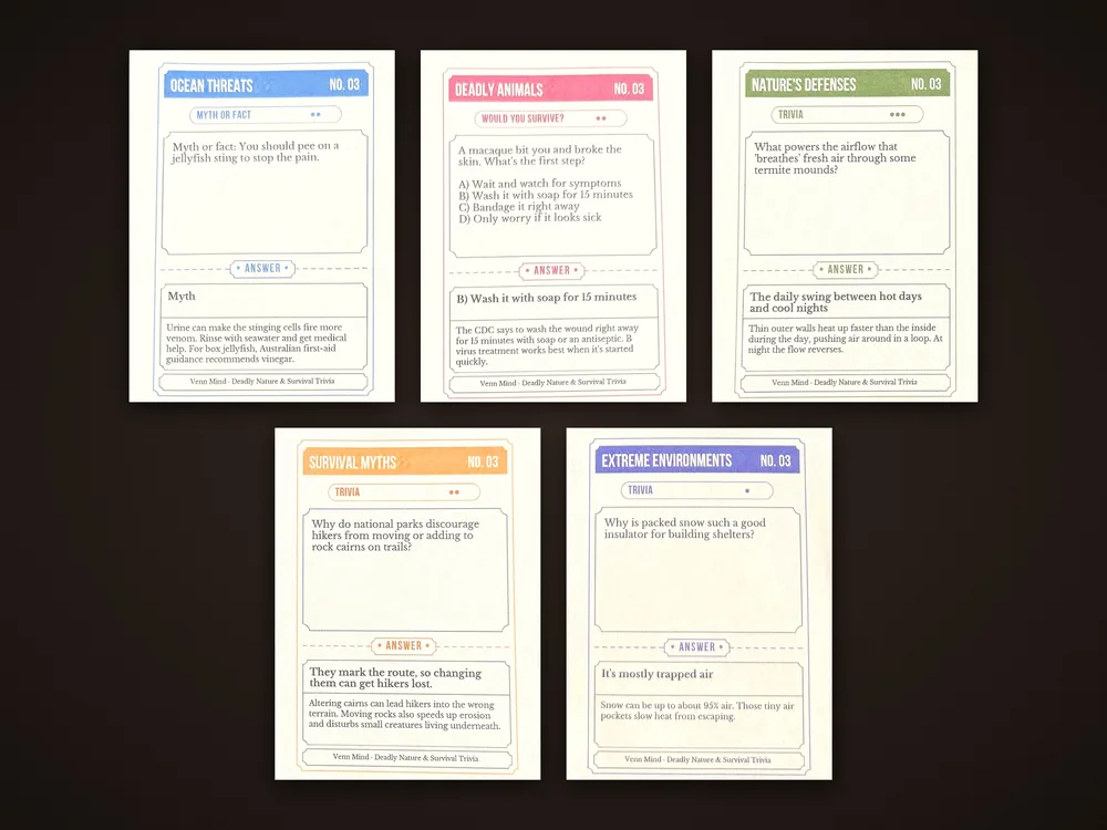 One card from each of the five categories