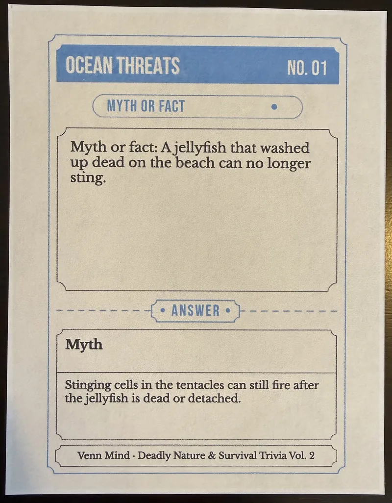 Close-up of a Deadly Nature & Survival Trivia Vol. 2 card