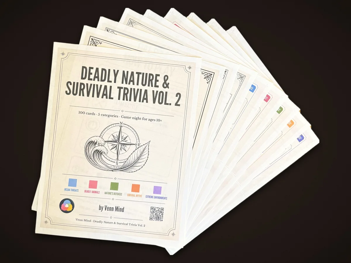 Deadly Nature & Survival Trivia Vol. 2 cards fanned out